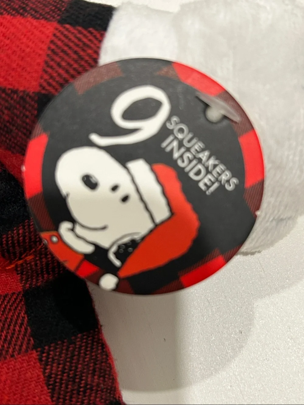 NWT Peanuts Snoopy Plaid Multi-Squeaker Plush Dog Toy 9 Squeakers!!!